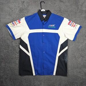 Grand Prix Mobil 1 Racing Pit Crew Work Shirt Short Sleeve Button Up Men's Large